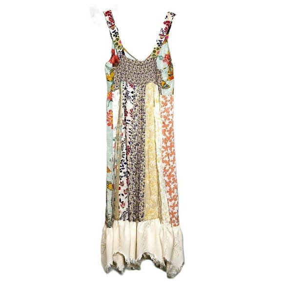 Blue Sky Dress Women's Medium Vintage Y2K Floral Patchwork Embroidered Boho - Picture 9 of 16